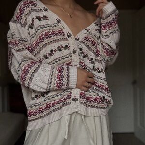 American Vintage Cream and Red Cardigan